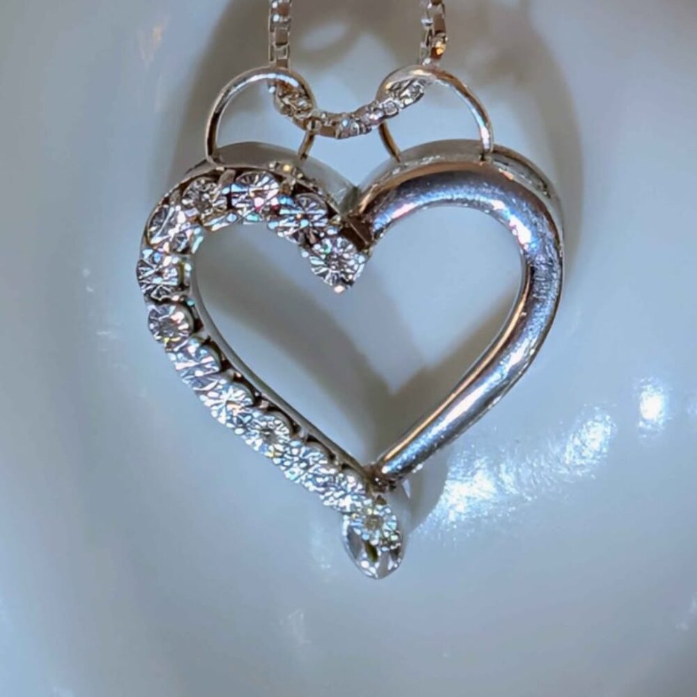 Sterling Silver Diamond heart necklace